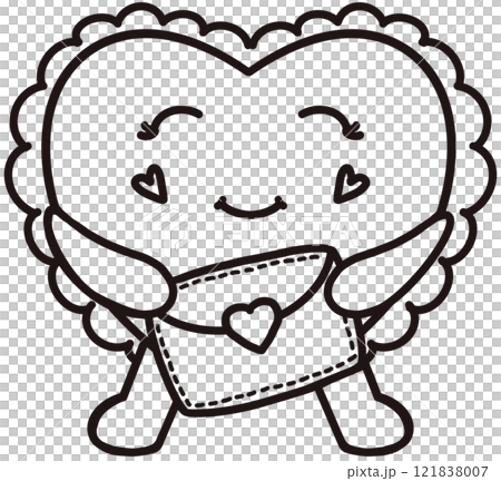 Hand drawn outlines black color of hearts with wings ,Envelope and mailbox. 121838007
