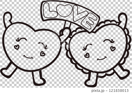 Hand drawn outlines black color of hearts with wings ,Envelope and mailbox. 121838013