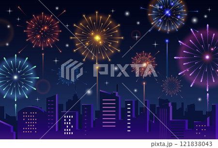 fireworks over city 121838043