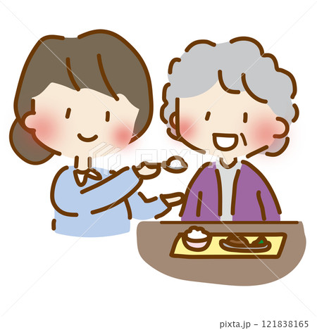 食事介助をするゆるくて可愛い女性の介護士2 121838165