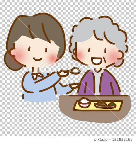 食事介助をするゆるくて可愛い女性の介護士2 121838165