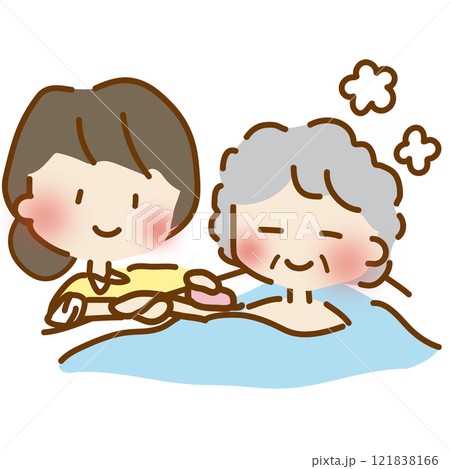 入浴介助をするゆるくて可愛い女性の介護士 121838166