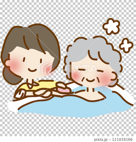 入浴介助をするゆるくて可愛い女性の介護士 121838166