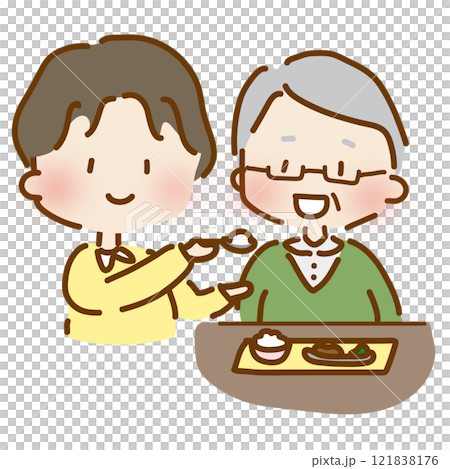A cute and relaxed male caregiver helping with meals 1 A cute and relaxed male caregiver helping with meals 1 121838176