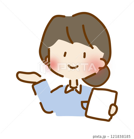 資料を持って案内するゆるくて可愛い女性の介護士 121838185