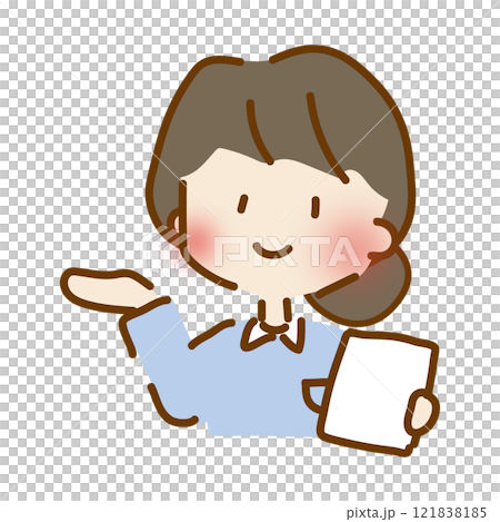 資料を持って案内するゆるくて可愛い女性の介護士 121838185