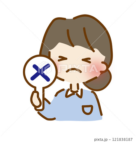 バツを出しているゆるくて可愛い女性の介護士 121838187