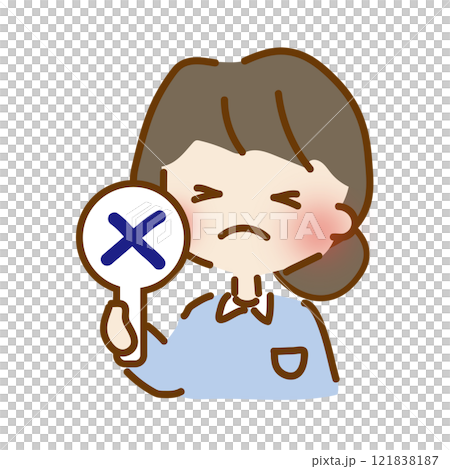 バツを出しているゆるくて可愛い女性の介護士 121838187