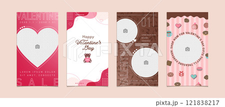 バレンタイン用  SNS,ソーシャルメディアの写真付き投稿用デザインセット 9:16縦 121838217