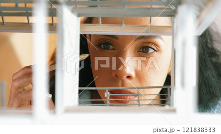 Closeup image of young architect inspect house model construction. Manipulator. 121838333