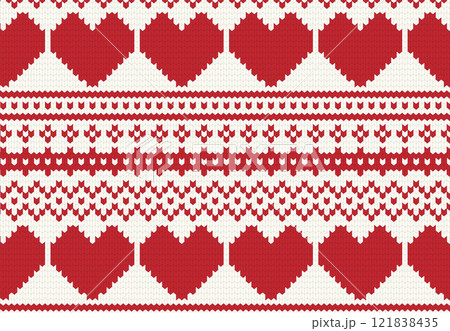 シームレスなハート柄の背景イラスト素材 ベクター ニット風 バレンタインデー 121838435