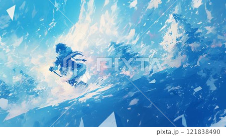 雪降る山の風景イラスト 121838490