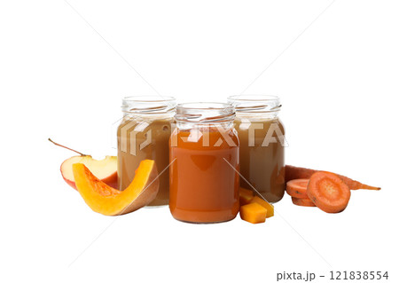 PNG, glass jar with baby food, isolated on white background. PNG, glass jar with baby food, isolated on white background. 121838554