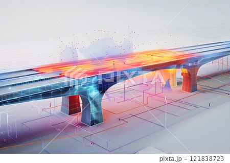 Engineering Simulation Bridge Structure's Response to Various Loads with Finite Element Analysis (FEA) and Stress Mapping	 121838723