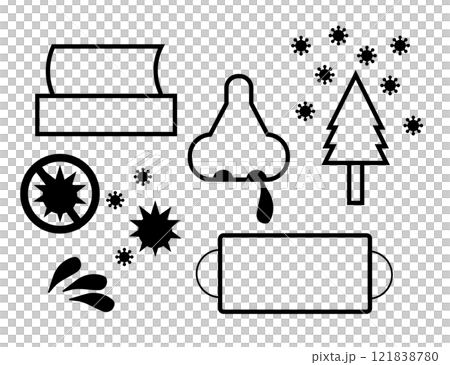 Set of line illustrations of colds, hay fever and infectious diseases Set of line illustrations of colds, hay fever and infectious diseases 121838780