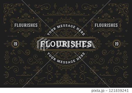 Luxury flourishes golden ornate design element set vector illustration 121839241