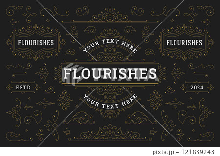 Elegant royal floral motif Victorian ornament design element set vector illustration Elegant royal floral motif Victorian ornament design element set vector illustration 121839243