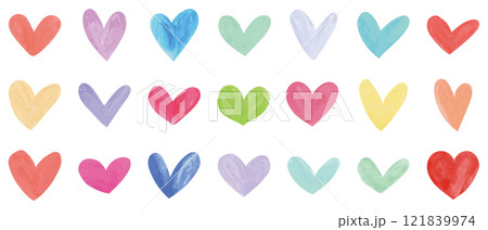 水彩 ハート 手書き ベクター シンプル セット カラフル 水彩 ハート 手書き ベクター シンプル セット カラフル 121839974