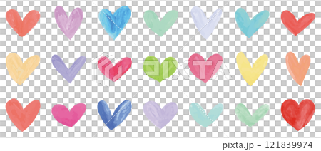 水彩 ハート 手書き ベクター シンプル セット カラフル 水彩 ハート 手書き ベクター シンプル セット カラフル 121839974