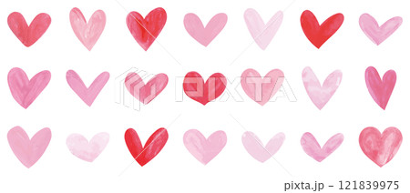 水彩 ハート 手書き ベクター シンプル セット 赤 ピンク	 121839975