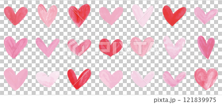 水彩 ハート 手書き ベクター シンプル セット 赤 ピンク	 121839975