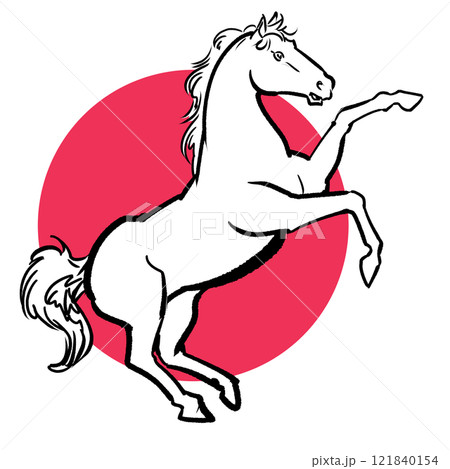 竿立ちになる白馬-背景付き 121840154