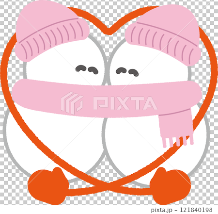 Illustration of a snowman surrounded by hearts 121840198