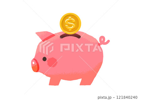 豚の貯金箱とドルコイン 121840240