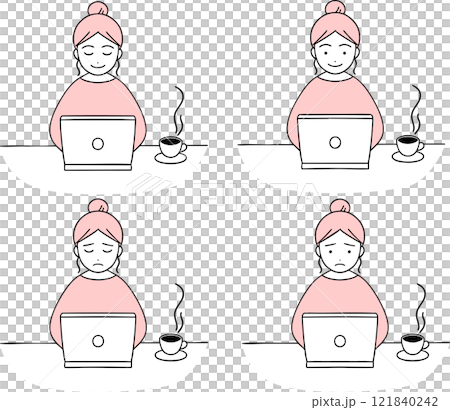 一群女性一邊喝咖啡一邊操作電腦 121840242