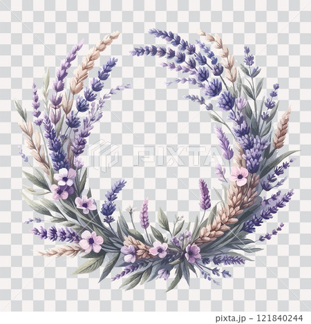 Watercolor Lavender Wreath. Hand drawn vector floral circle Frame on transparent background. Watercolor Lavender Wreath. Hand drawn vector floral circle Frame on transparent background. 121840244