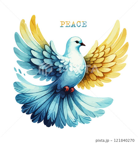 Dove of Peace bird watercolor naive funky hand drawn style art. 121840270
