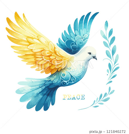 Dove of Peace bird watercolor naive funky hand drawn style art. Dove of Peace bird watercolor naive funky hand drawn style art. 121840272