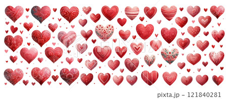 Set of Drawn watercolor hearts. For design Valentines Day, February 14th. 121840281