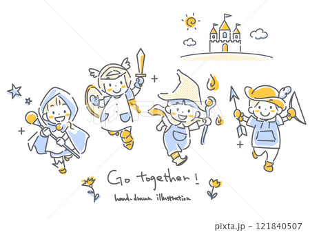 個性を活かして友達と一緒に目標達成を目指す子供たち シンプルでかわいい線画イラスト 個性を活かして友達と一緒に目標達成を目指す子供たち シンプルでかわいい線画イラスト 121840507
