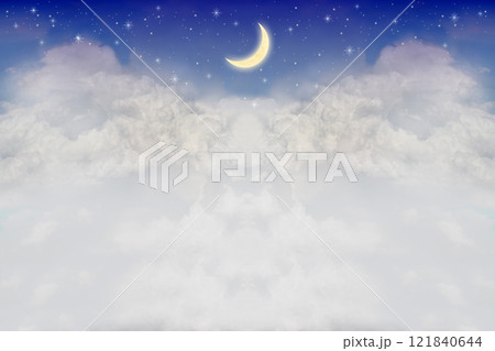 雲と三日月、星空に浮かぶ新月背景イラスト 雲と三日月、星空に浮かぶ新月背景イラスト 121840644