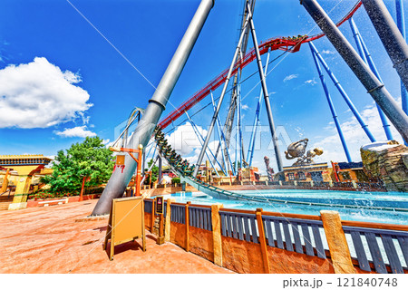 Roller Coaster in funny amusement park. 121840748