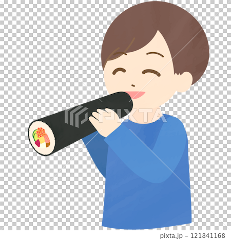 Illustration of a man eating ehomaki with a smile Vector Setsubun 121841168