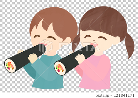 Smiling children eating ehomaki, boys and girls, vector illustration 121841171
