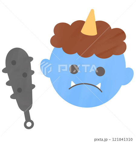 かわいい手書き水彩風の青鬼のイラスト　ベクター 121841310