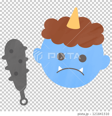 かわいい手書き水彩風の青鬼のイラスト　ベクター 121841310