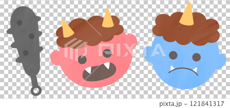 Cute hand-drawn watercolor illustration of red and blue demons with clubs Vector Cute hand-drawn watercolor illustration of red and blue demons with clubs Vector 121841317