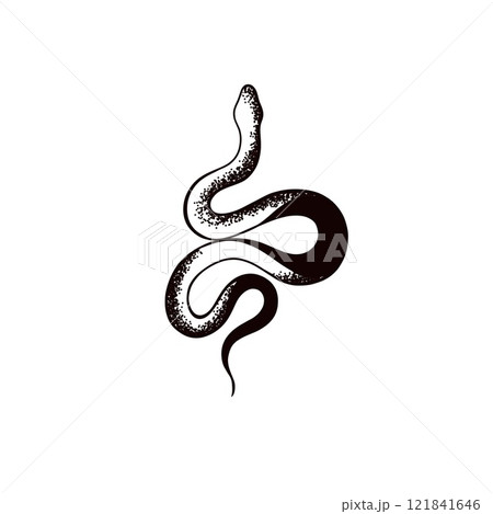 Tattoo snake. Traditional black dot style ink. Isolated illustration. Traditional Tattoo Old School Tattooing Style Ink. silhouette illustration. 121841646