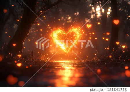 Enchanting Heart-Shaped Fireflies in Mystical Forest Lighting Generative AI Enchanting Heart-Shaped Fireflies in Mystical Forest Lighting Generative AI 121841758
