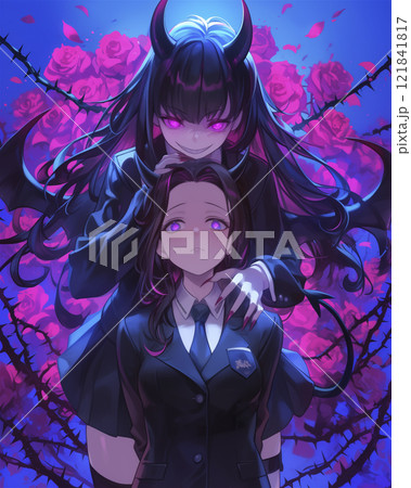 悪魔が乗り移った女子高生が後ろから襲う 121841817