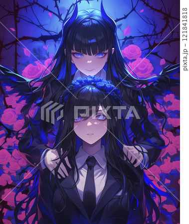 悪魔が乗り移った女子高生が後ろから襲う 121841818