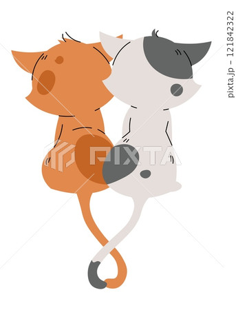 Cats in love hugging in flat cartoon style. Favorite pet on white background. Valentine's day vector illustration for cards, stickers, banners, etc 121842322