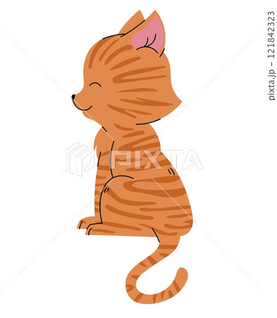 Cute ginger tabby cat in flat cartoon style. Favorite pet on white background. Vector illustration for cards, stickers, banners, etc. Cute ginger tabby cat in flat cartoon style. Favorite pet on white background. Vector illustration for cards, stickers, banners, etc. 121842323