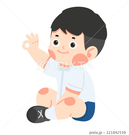 Cute student boy sitting make ok sign 121842539