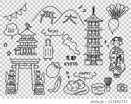 Kyoto hand drawn illustration set 121842725