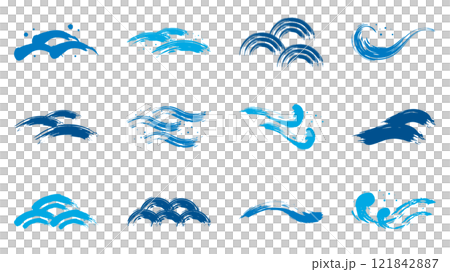 Brush, handwritten, wave, set, vector, Japanese style, material, blue, light blue Brush, handwritten, wave, set, vector, Japanese style, material, blue, light blue 121842887